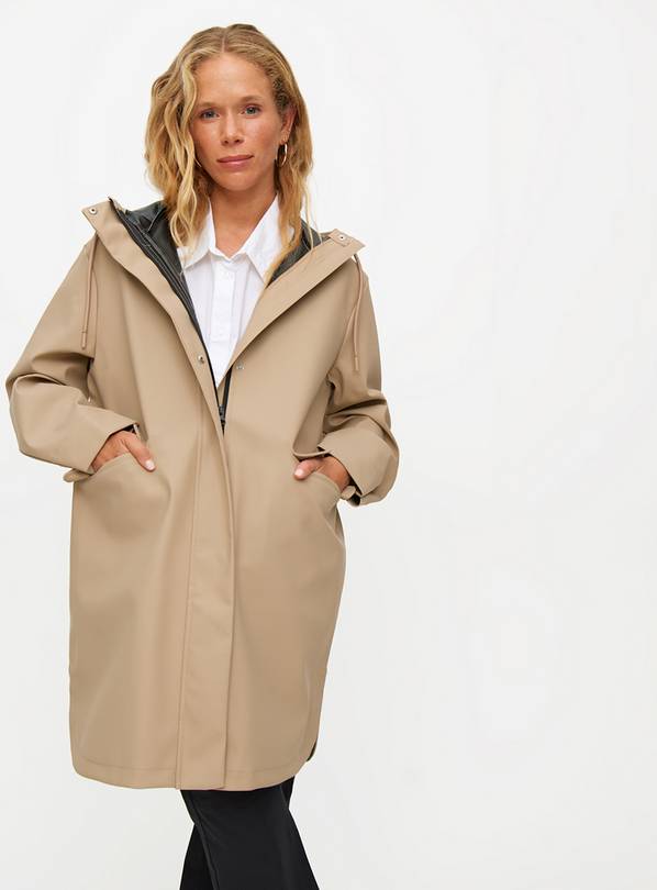 Taupe Longline Rubberised Raincoat S