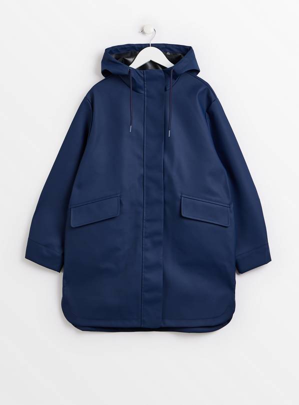 PETITE Navy Rubberised Rain Coat  L