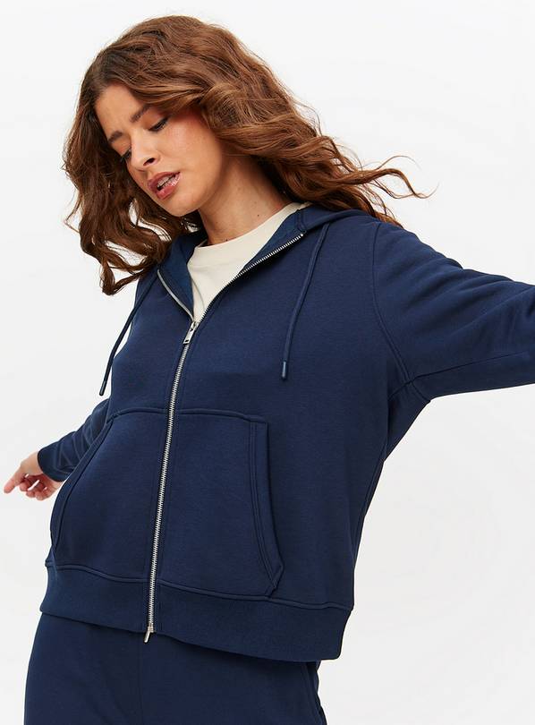 Navy zip hoodie womens sale