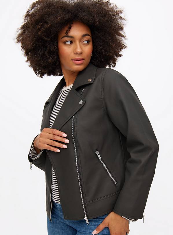 Black Faux Leather Biker Jacket 16