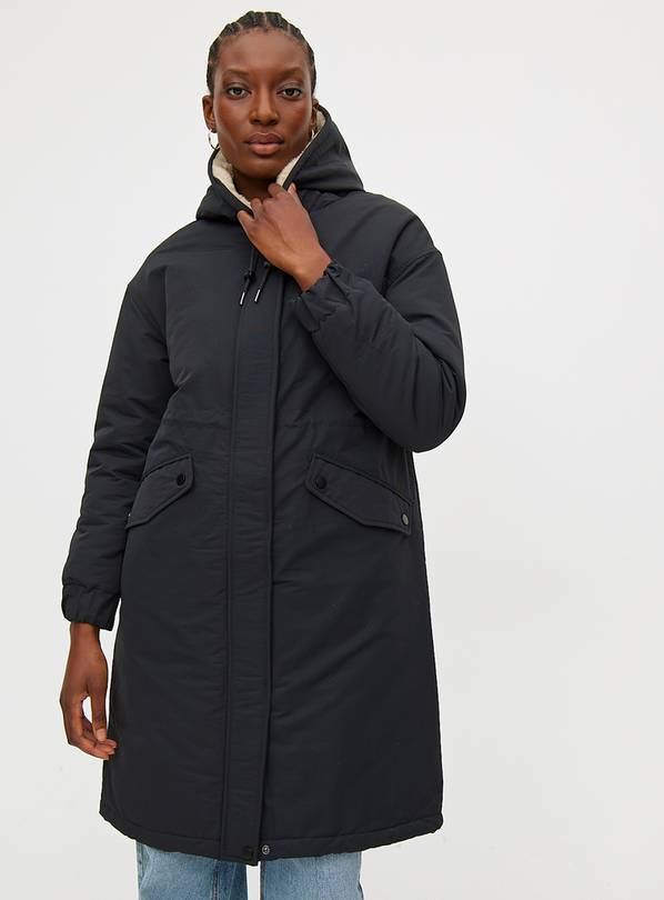 Buy Black Longline Hooded Parka Coat L Coats Tu