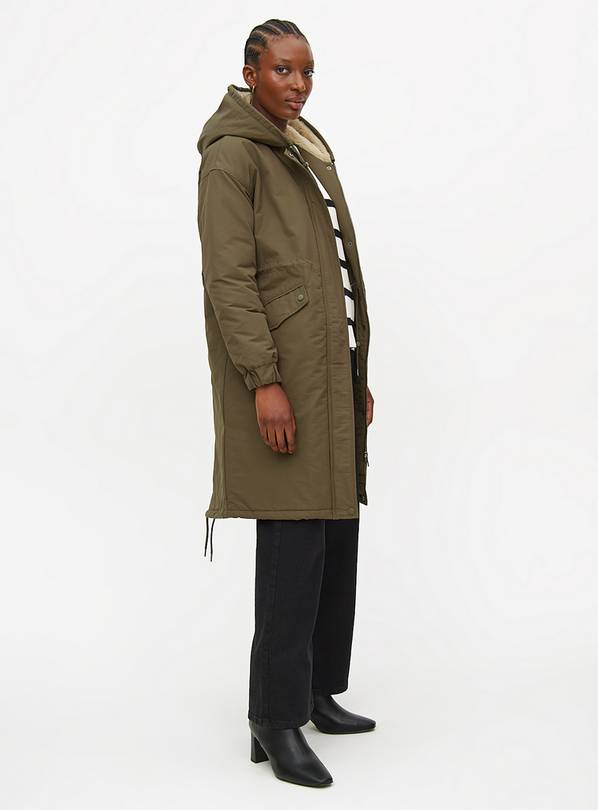 Buy Khaki Longline Hooded Parka Coat L Coats Tu