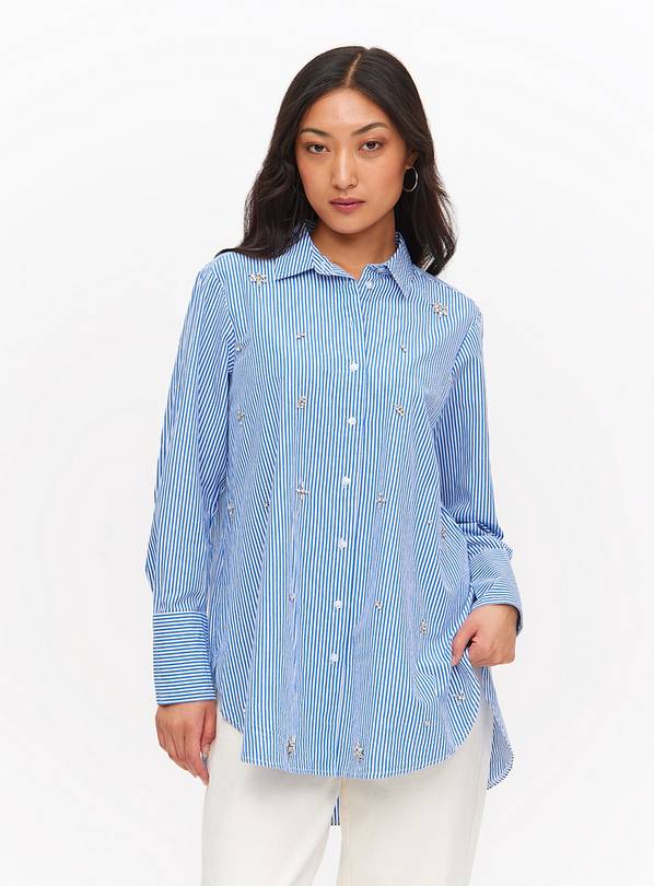 Blue Stripe Embellished Relaxed Shirt 12