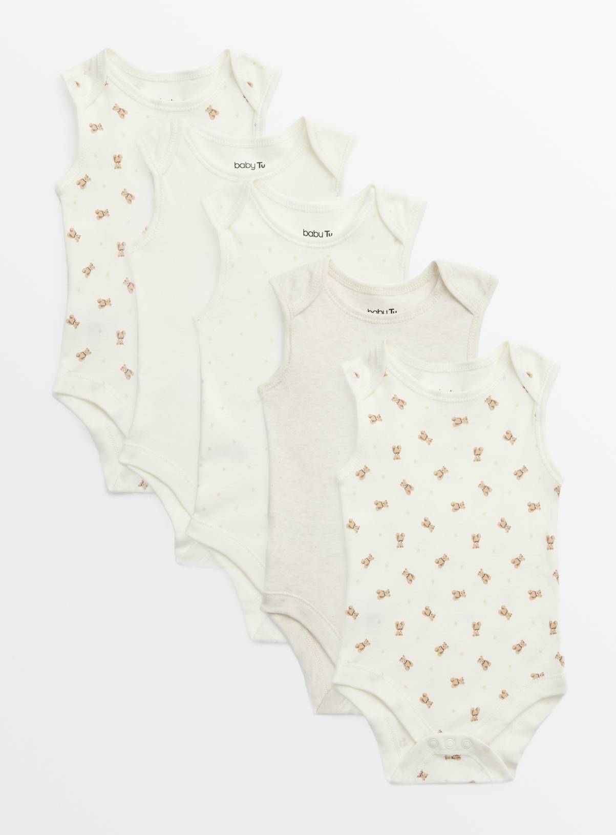 Cream Bear Print Short Sleeve Bodysuits 5 Pack 2-3 years - Image 1