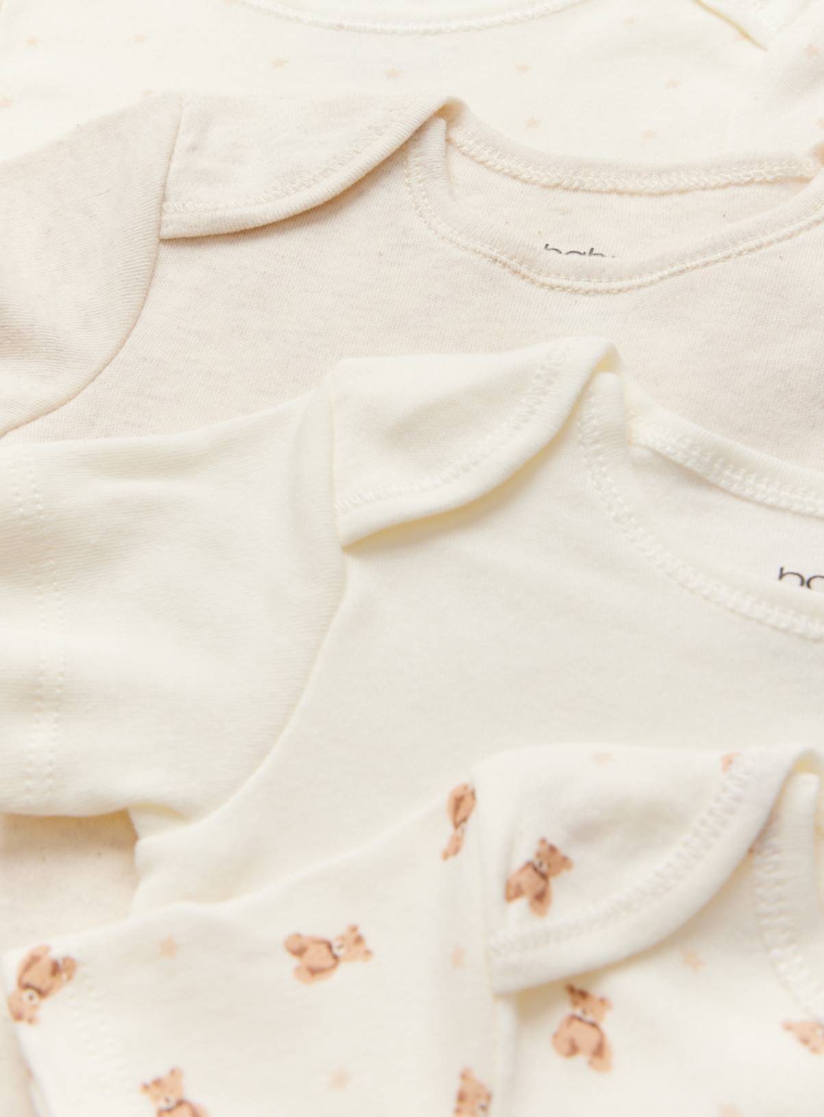 Cream Bear Print Short Sleeve Bodysuits 7 Pack Up to 3 mths - Image 2