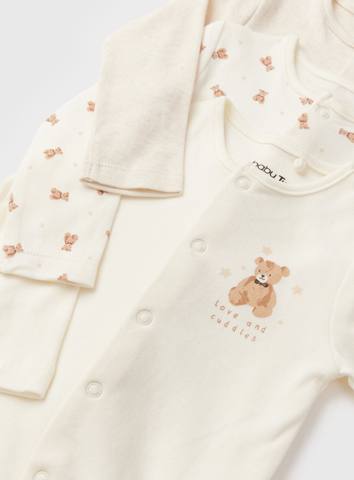 Cream Bear Print Sleepsuits 3 Pack Newborn - Image 2 thumbnail