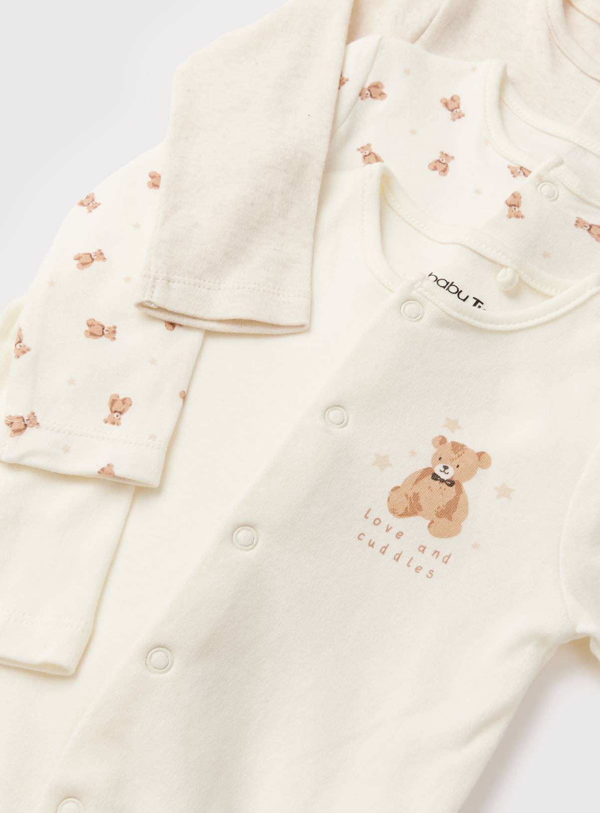 Cream Bear Print Sleepsuits 3 Pack Newborn - Image 2
