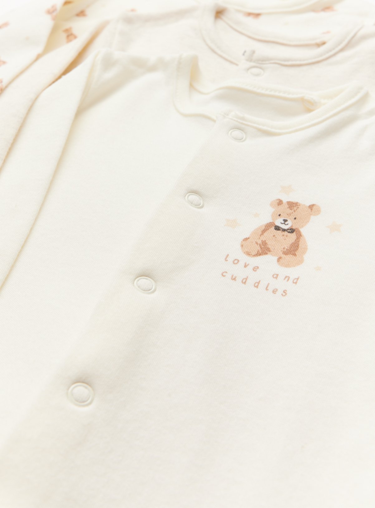 Cream Bear Print Sleepsuits 5 Pack 9-12 months - Image 2 thumbnail