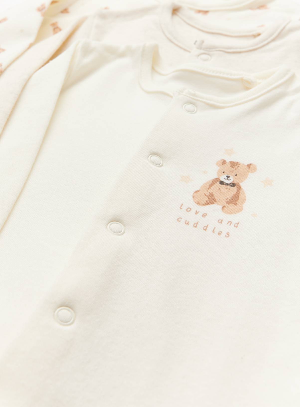 Cream Bear Print Sleepsuits 5 Pack 9-12 months - Image 2