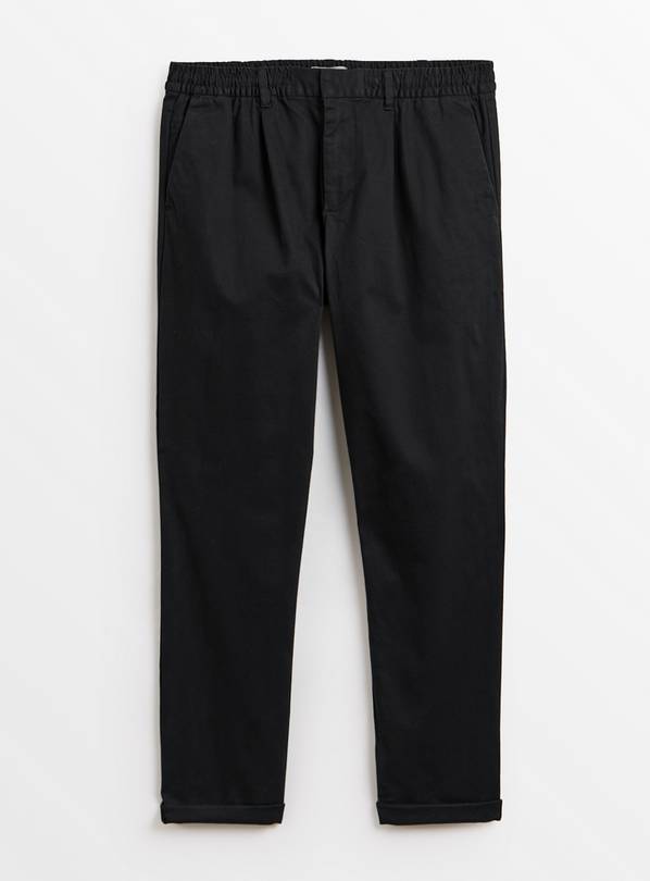 Black Pleat Front Relaxed Fit Chino Trousers 34R