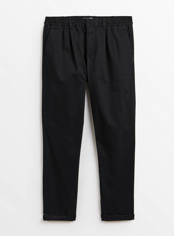 Black Pleat Front Relaxed Fit Chino Trousers 30R