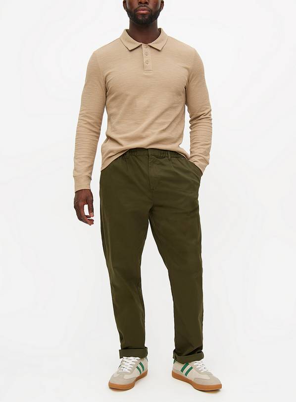  Khaki Pleat Front Relaxed Fit Chino Trousers 30R