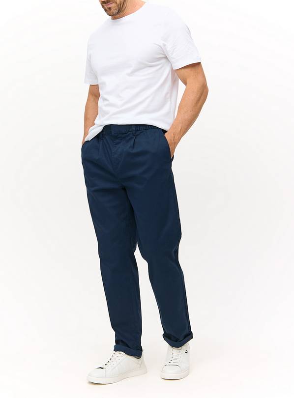 Navy Pleat Front Relaxed Fit Chino Trousers 32S