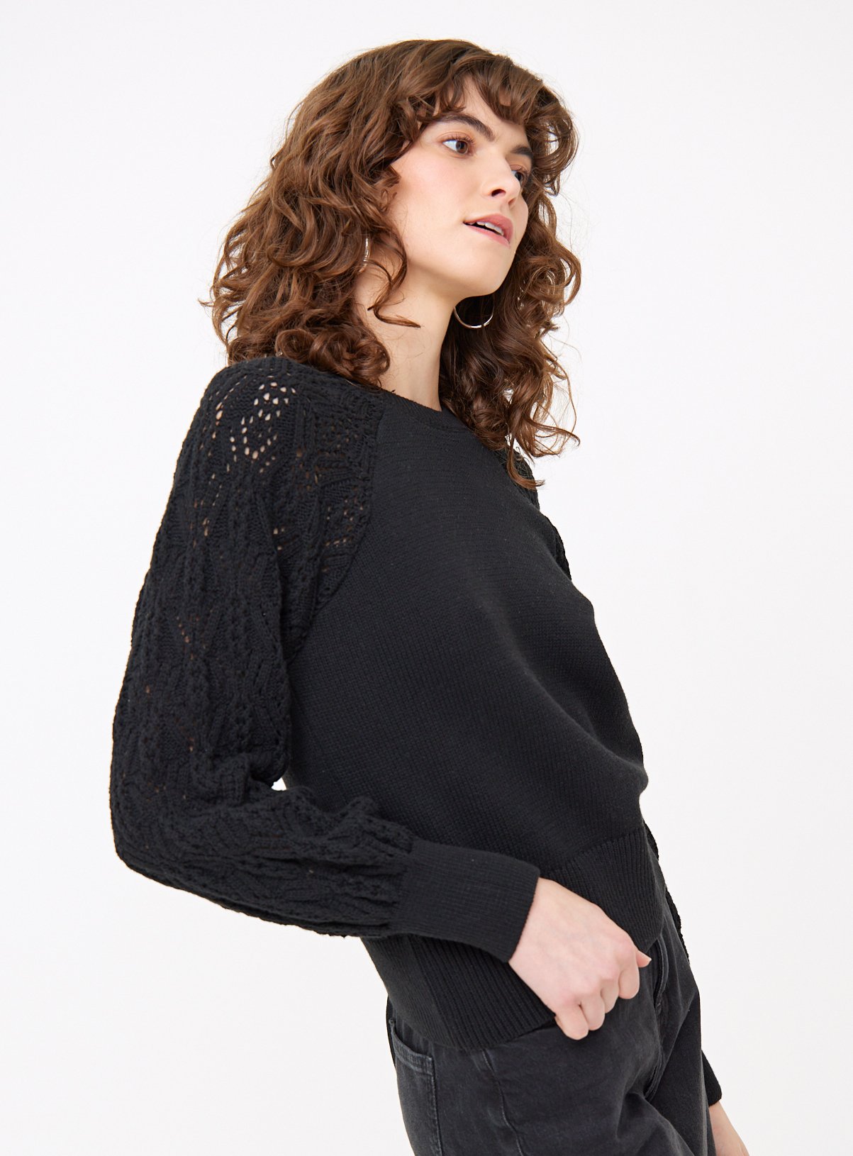 Black Lace Sleeve Knitted Jumper 18 - Image 1 thumbnail