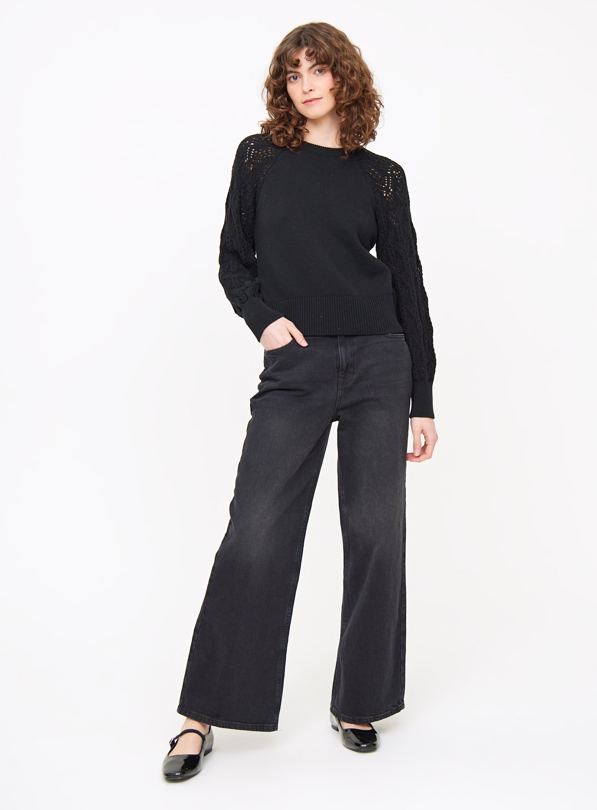 Black Lace Sleeve Knitted Jumper 18 - Image 2 thumbnail