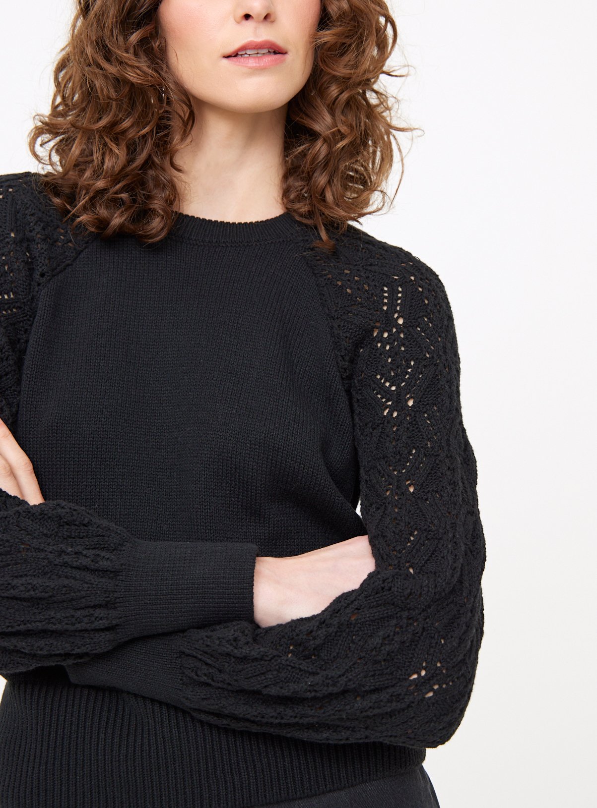 Black Lace Sleeve Knitted Jumper 18 - Image 3 thumbnail