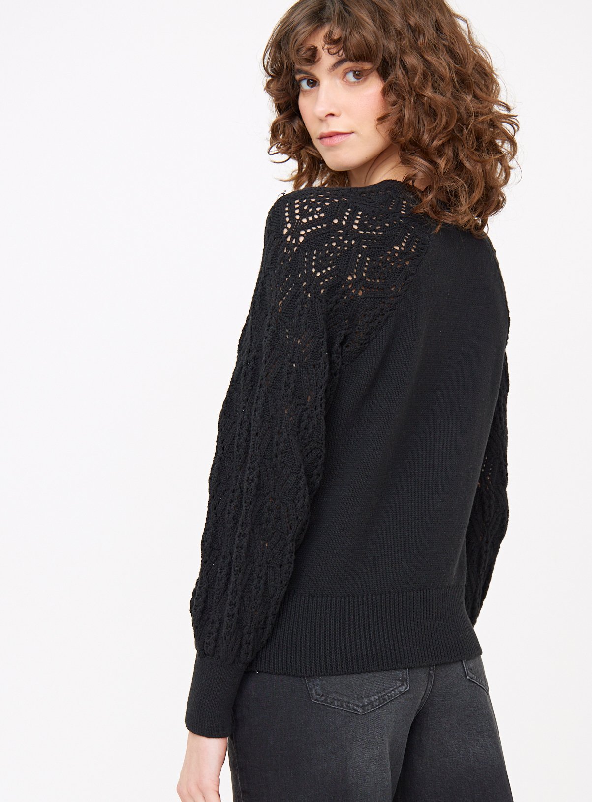 Black Lace Sleeve Knitted Jumper 18 - Image 4 thumbnail