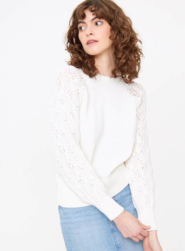 White Lace Sleeve Knitted Jumper 20
