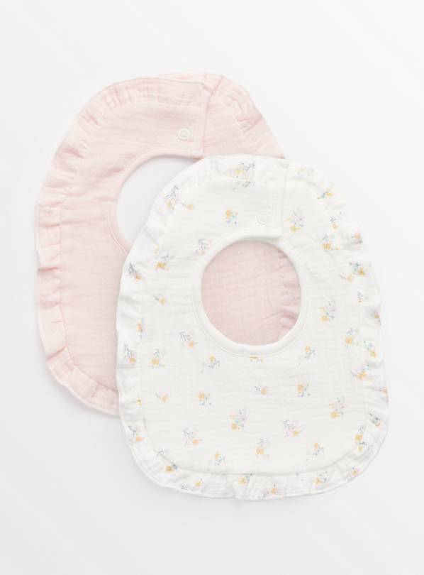 Pink Floral Frill Bibs 2 Pack One Size