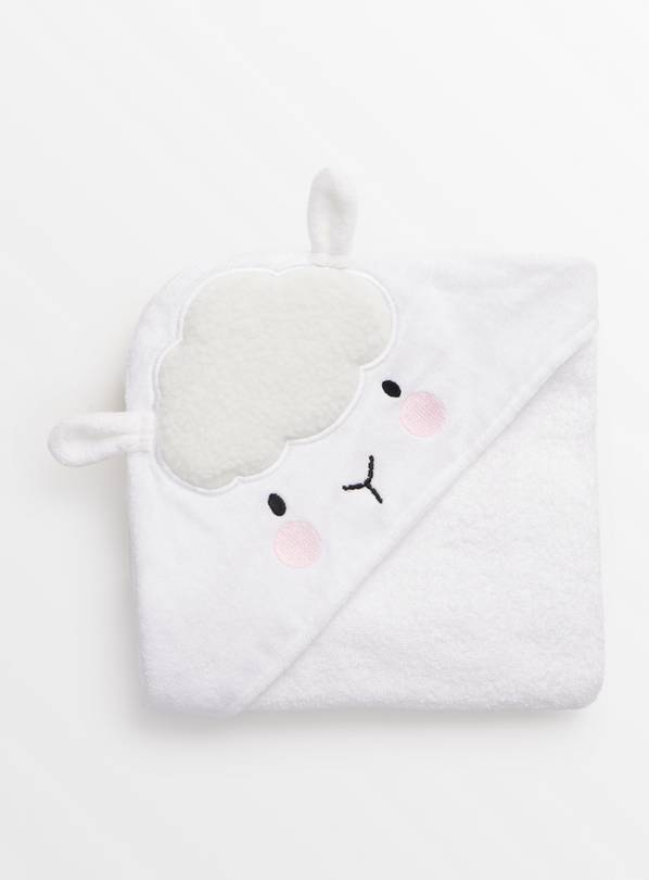 Lamb Print White Hooded Towel  One Size