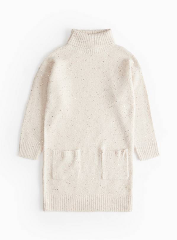 Cream Glitter Sequin Roll Neck Jumper Dress 9 years