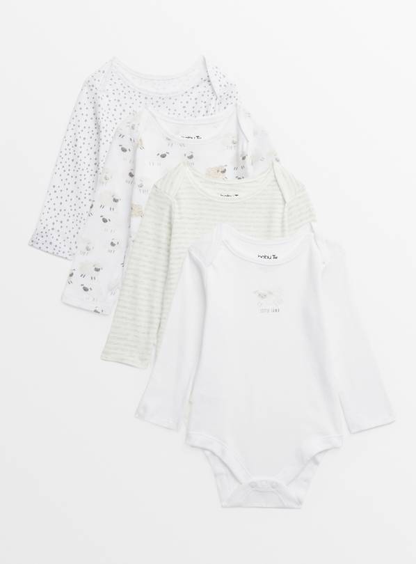 Little Lamb Print Long Sleeve Bodysuits 4 Pack 18-24 months