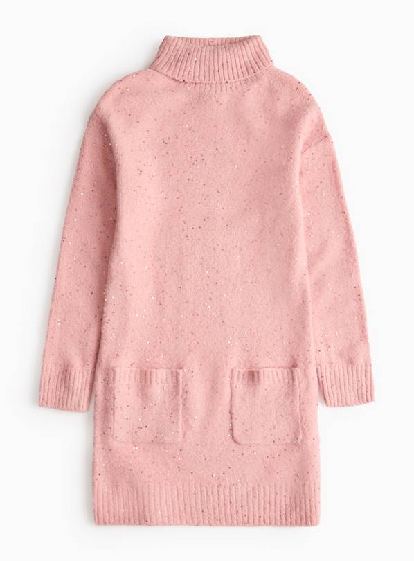 Pink Glitter Sequin Roll Neck Jumper Dress 12 years