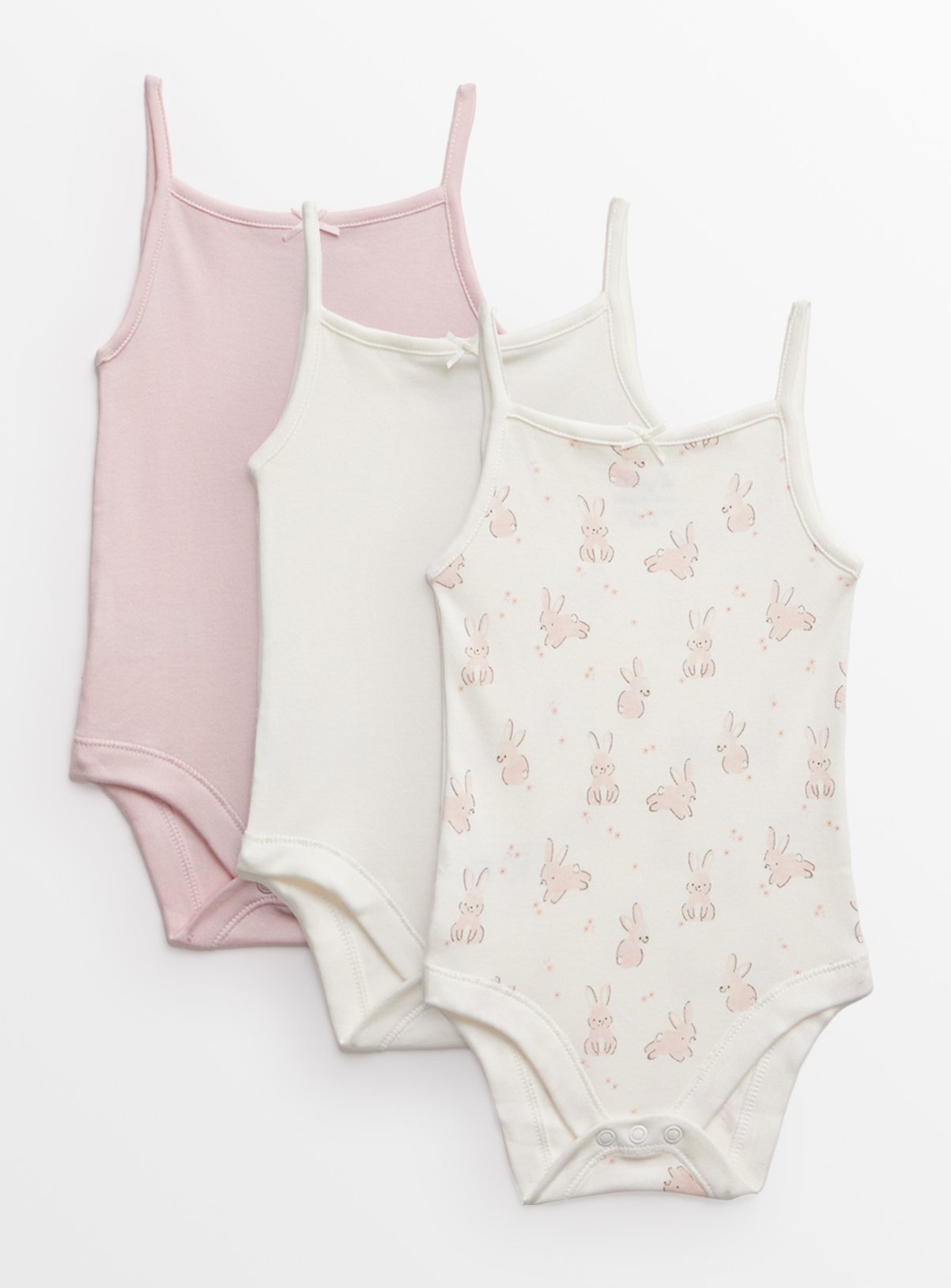 Pink Pink Bunny Print Strappy Bodysuits 3 Pack (Up To 3 Mths) - Tu by Sainsbury's