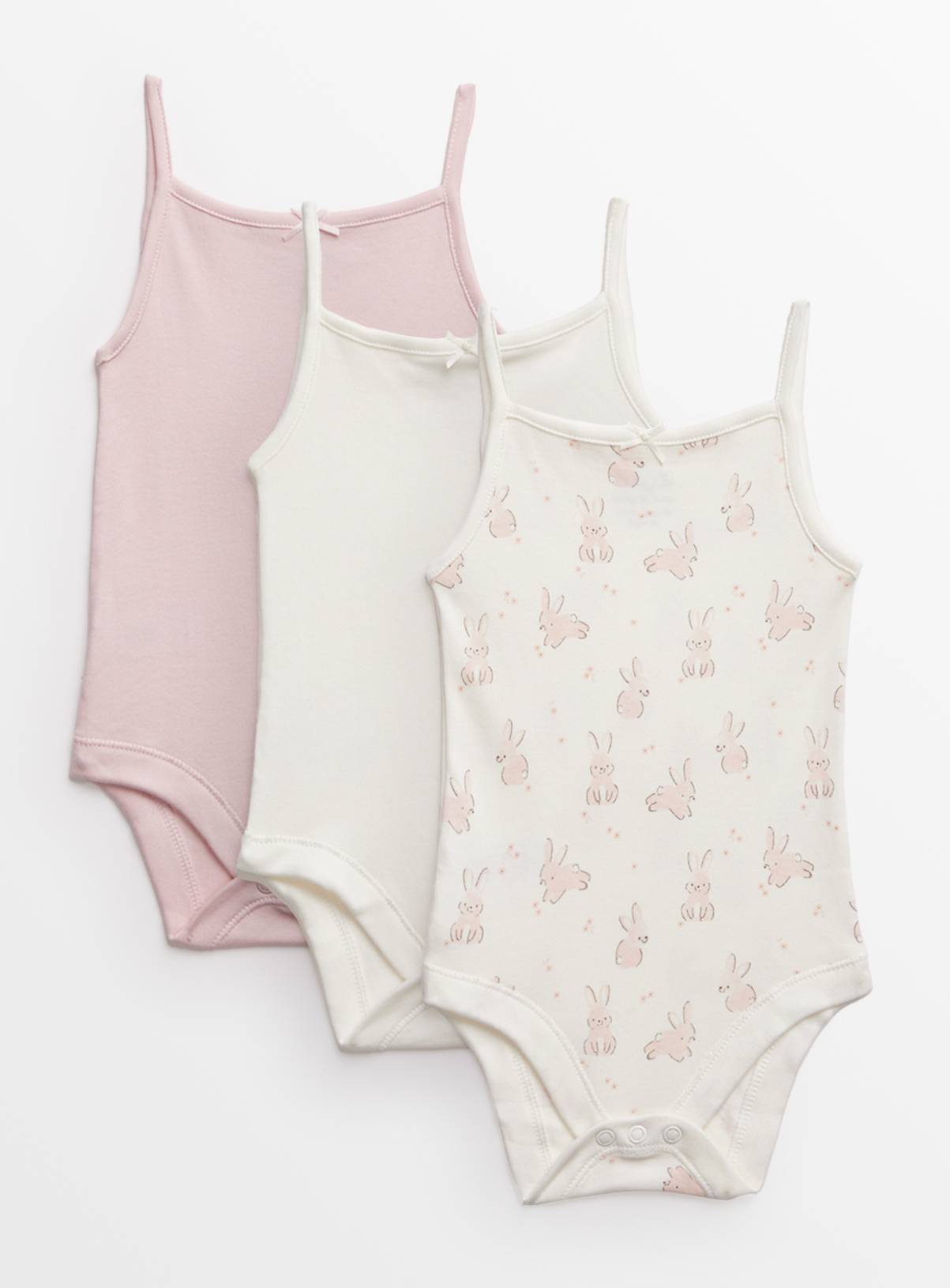 Pink Bunny Print Strappy Bodysuits 3 Pack  2-3 years - Image 1