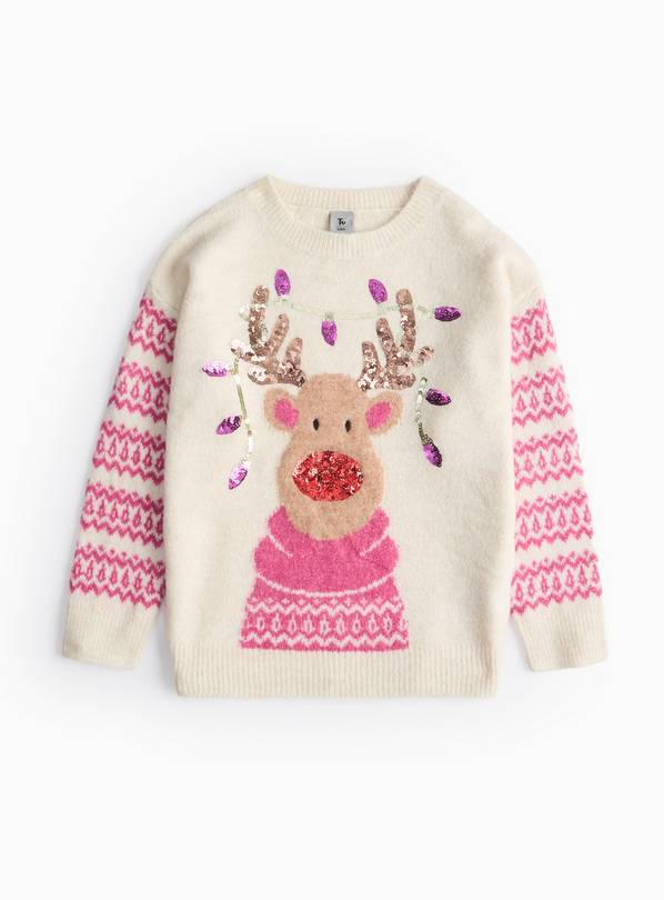 Cream Rudolph The Reindeer Sequin Christmas Jumper 12 years