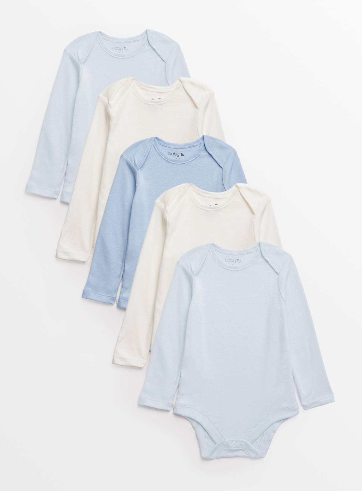 Blue Long Sleeve Bodysuit 5 Pack 9-12 months - Image 1