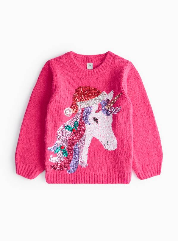 Christmas Pink Fluffy Unicorn Jumper  6 years