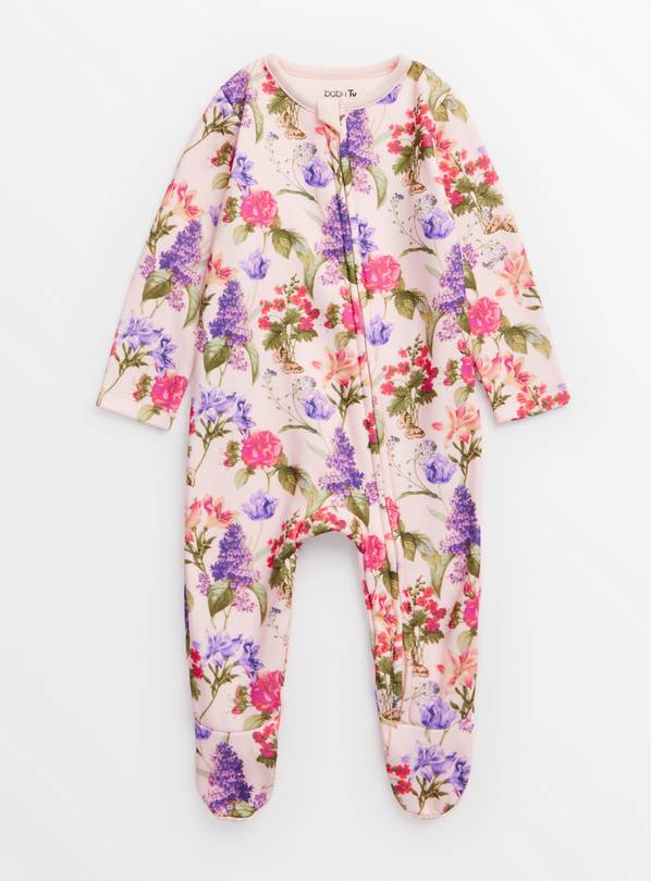 Pink Floral Print Fleece Lined Sleepsuit 9-12 months