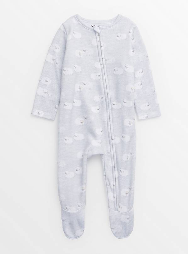 Grey Lamb Print Fleece Lined Sleepsuit Newborn