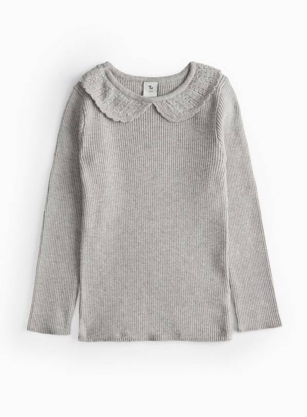 Grey Knitted Collared Long Sleeve Top 2-3 years