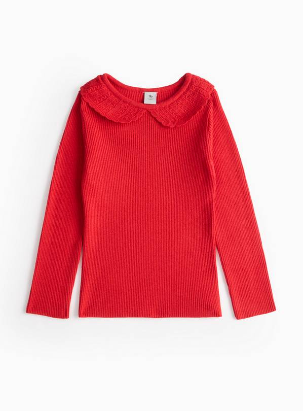 Red Knitted Collared Long Sleeve Top 1-2 years