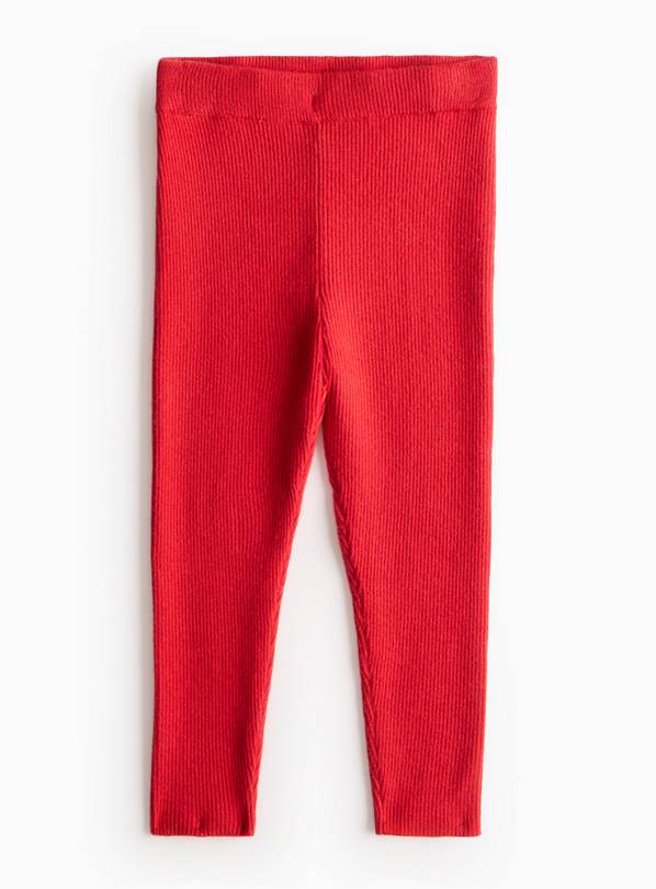 Red Knitted Ribbed Leggings  1-2 years