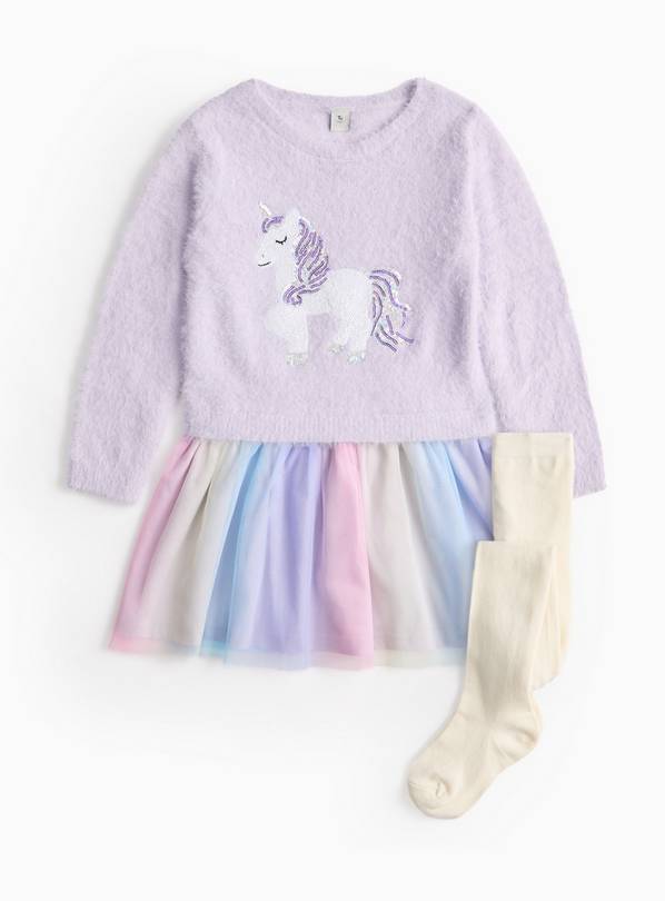 Lilac Unicorn Twofer Tutu Dress & Tights Set 1-2 years