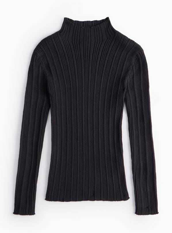 Black Ribbed Knit High Neck Top 7 years