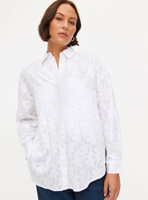 White Relaxed Fit Jacquard Shirt 14