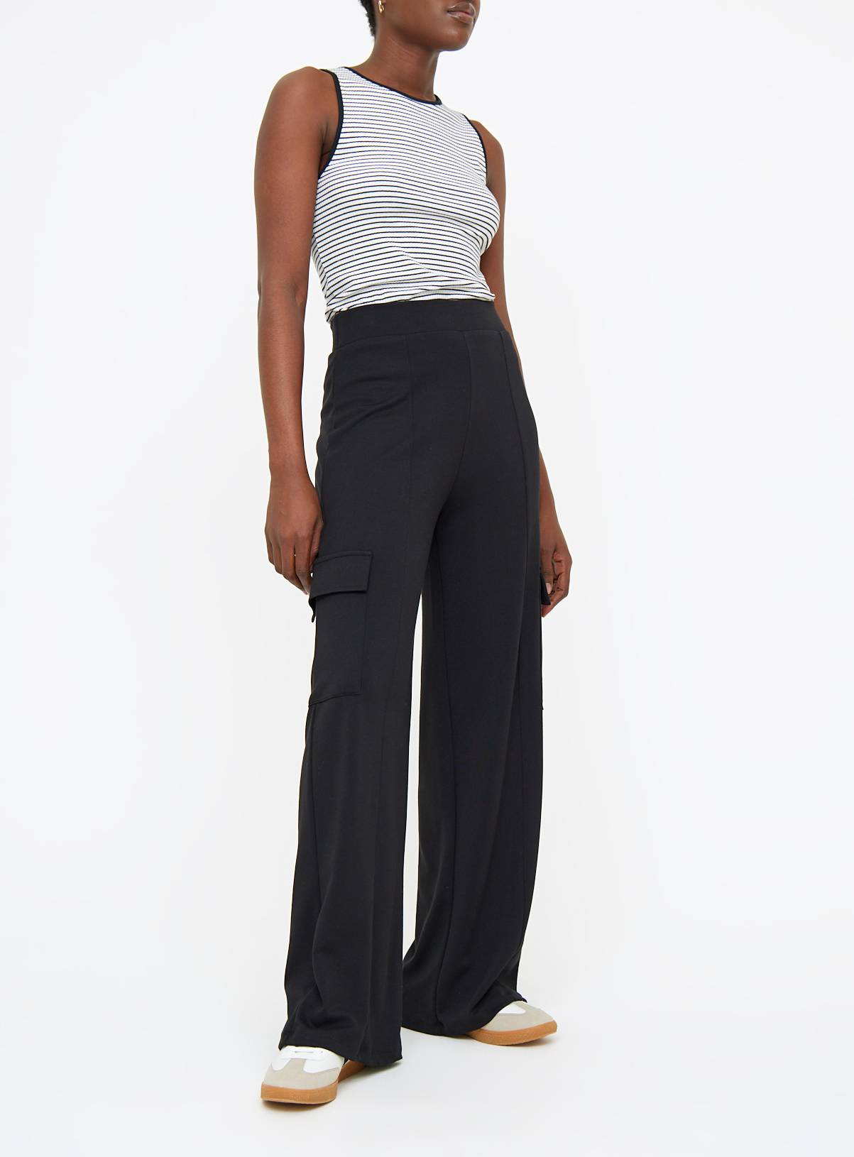 Black Ponte Wide Leg Cargo Trousers 12 - Image 1