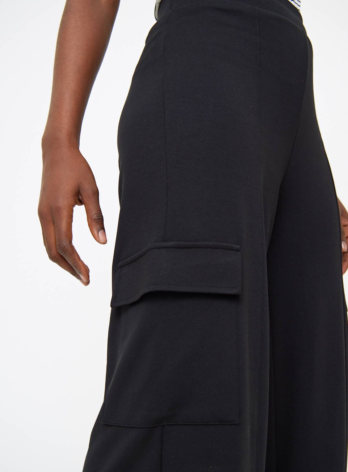 Black Ponte Wide Leg Cargo Trousers 12 - Image 3