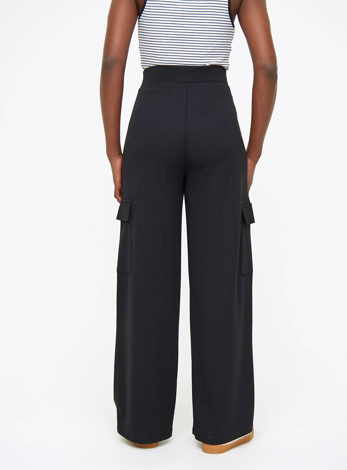 Black Ponte Wide Leg Cargo Trousers 12 - Image 4