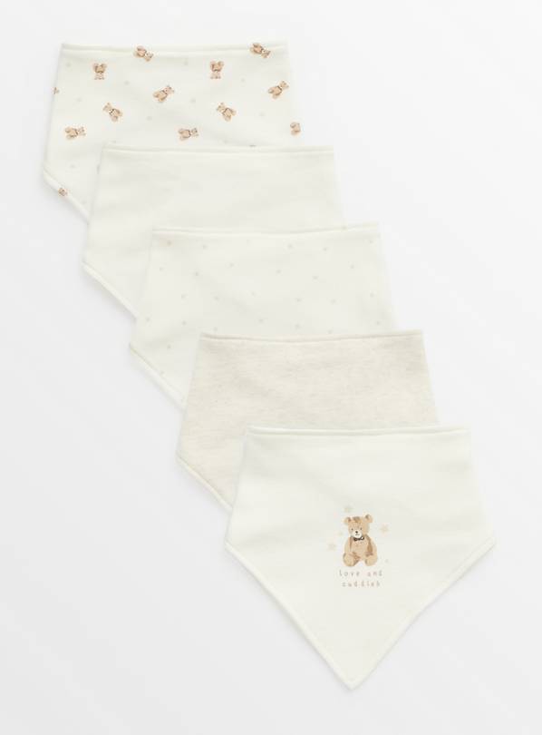 Cream Bear Print Hanky Bibs 5 Pack One Size