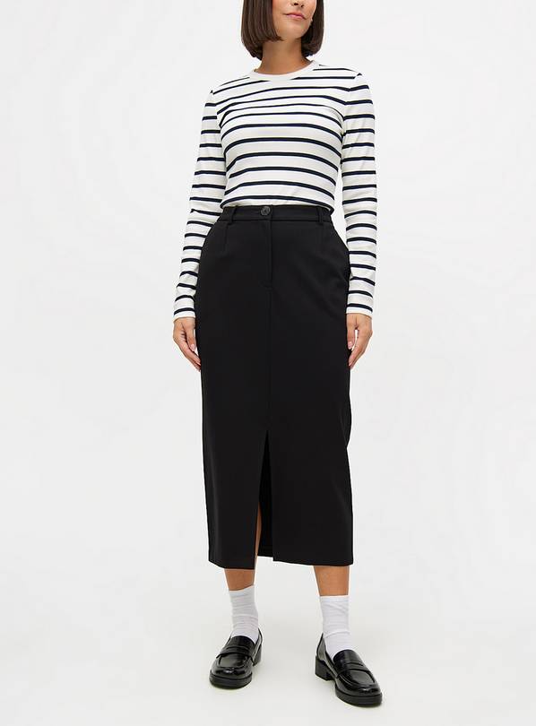 Tailored Black Column Midi Skirt 14