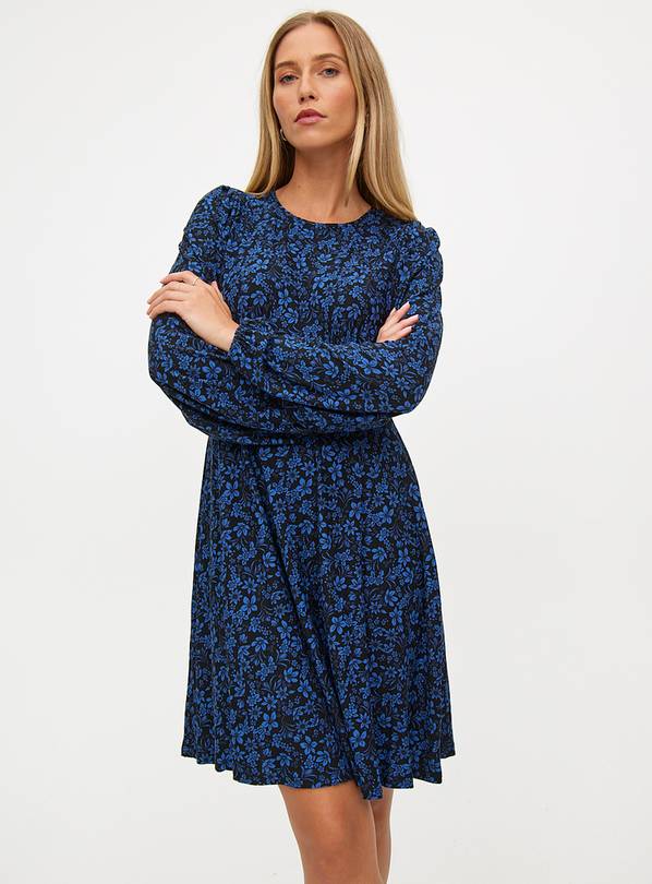 Blue Floral Print Soft Touch Short Dress 12