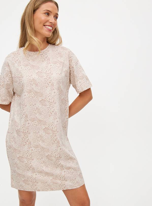 Neutral Leopard Print Short Sleeve Nightdress L