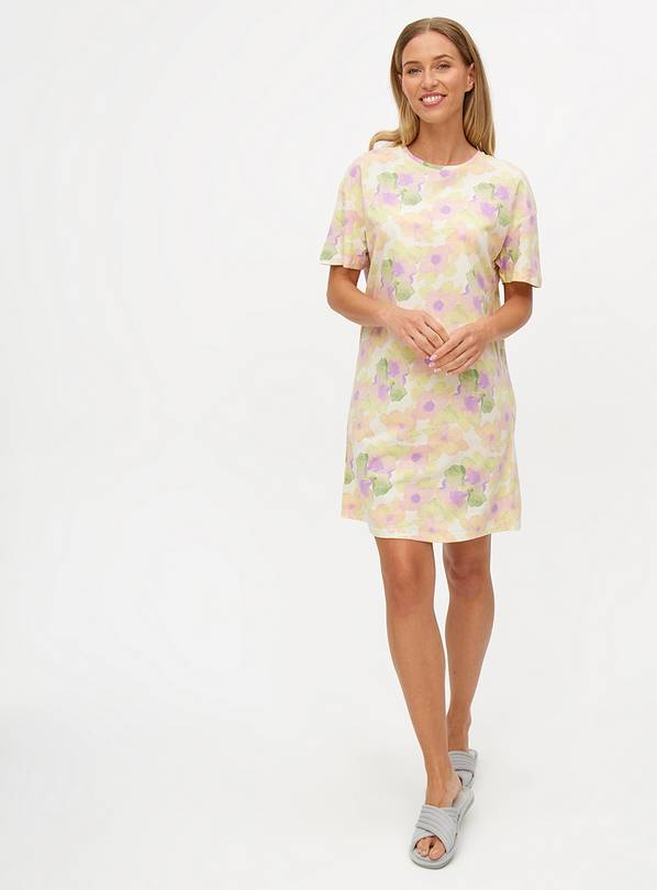 Watercolour Floral Print Short Sleeve Nightdress L