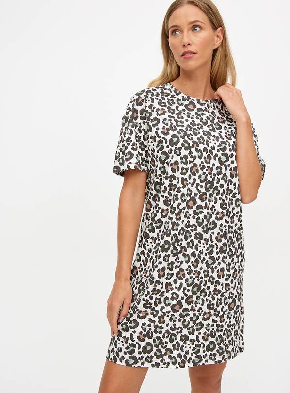 Khaki Leopard Print Short Sleeve Nightdress M