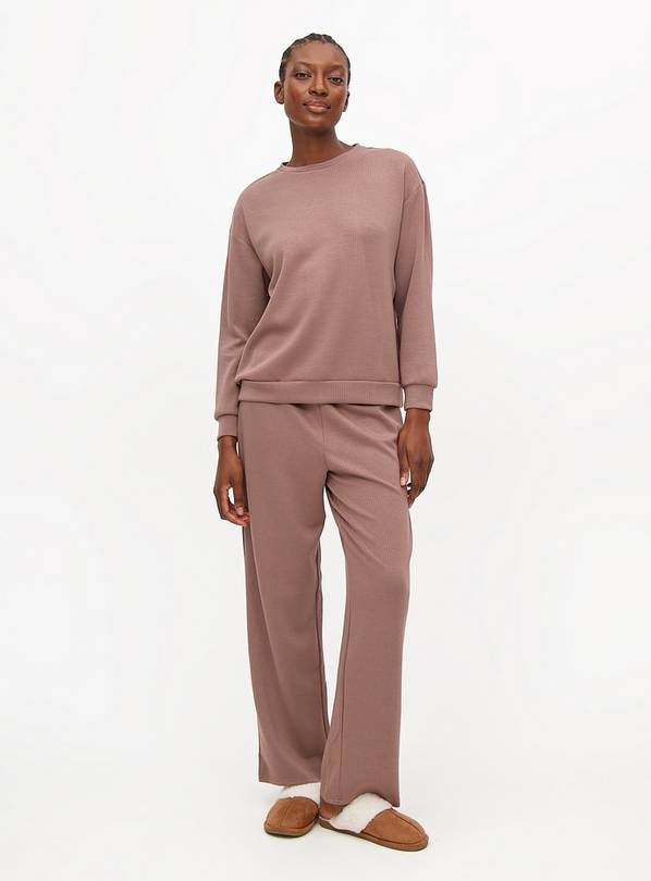 Taupe Ribbed Long Sleeve Pyjamas L